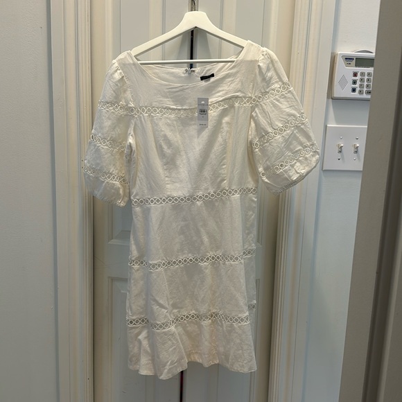 Ann Taylor Linen Blend white summer circle eyelet dress - Picture 3 of 7